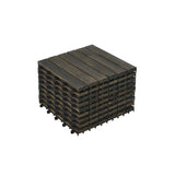 10 PCS Interlocking Deck Tiles Striped Pattern, 12" x 12" Dark Brown Square Acacia Hardwood Outdoor 62340831
