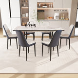 47"-63" expandable dining table set for 2-6 people, equipped with PU fabric thick cushioned dining 35681998