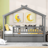 Twin Size Wooden House Bed with Twin Size Trundle, Gray WF302178AAE
