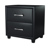 Contemporary Durable Black Faux Leather Covering 1pc Nightstand of Drawers Silver Tone Bar Pulls B01153387