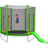 ZUN 7FT Trampoline for Kids with Safety Enclosure Net, Slide and Ladder, Easy Assembly Round Outdoor 58410143