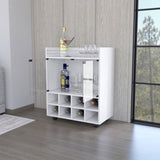 Minneapolis Bar Cart with Integrated 8-Bottle Rack, Glass Encased Cabinet and Aluminum Bar Top B128P176156