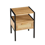 ZUN 15.75" Rattan End table with drawer, Modern nightstand, metal legs,side table for living room, W1265121750