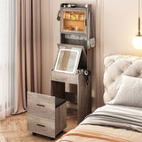 Small Vanity Desk with Mirror and LED Lights, Makeup Table with Charging Station and Storage Shelves 01088516