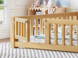 Full Size Bed Floor Bed with Safety Guardrails and Door for Kids, Natural W1580P462323