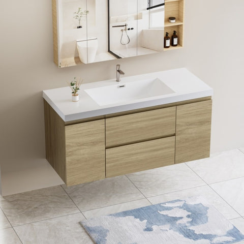 ZUN 48" Floating Bathroom Vanity with Sink, Modern Wall-Mounted Bathroom Storage Vanity Cabinet with W1573P152702