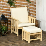 ZUN Patio Furniture Set, Wood Outdoor Patio Chair with Ottoman, 2 Piece Cushioned Outdoor Lounge Chair, W2225142509