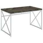 ZUN Rustic Grey Herringbone and Chrome Writing Desk B062P153674