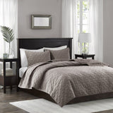 3 Piece Velvet Quilt Set Taupe King/Cal King B03597474