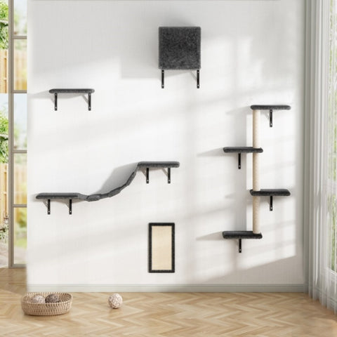 ZUN 5 Pcs Multi-Level Wall-Mounted Indoor Cat Tree Furniture with Scratching Board, Condo, Perches, W2181P144416