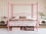 Metal Canopy Bed Frame with Vintage Style Headboard & Footboard, Easy Assembly All Parts Included, W840P465779