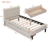 Twin Size Upholstered Platform Bed with 2 Drawers, Beige WF298240AAA