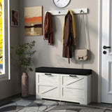 ZUN Farmhouse Shoe Storage Bench with Coat Rack, Antique White Shoe Bench with 2 Adjustable Flip Drawer, W2557P210922