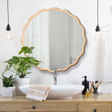 Solid Wood Wavy Mirror--Natural-Wood Vanity Mirror Wall Decor 31" x 31" Modern Mirror Wall Decor for W1445P189598