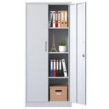 71"H Metal Garage Storage Cabinet, White Tool Steel Locking Cabinet with Doors and 3 Adjustable 82423156