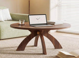 Round Coffee Table, 31.5 Inch Walnut Finish MDF Coffee Table with Curved Cross Legs, Modern 83950008
