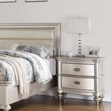 Classic Bedroom Elegant Nightstand Beige / White Finish or Antique Silver 2-Drawers Bed Side Table B01148019