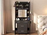 Small Vanity Desk with Sliding Mirror and LED Lights, Makeup Table with Charging Station and Storage 24790285