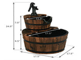 Rustic 2-Tier Barrel Water Fountain with Hand Pump, Wooden Fir Outdoor Fountain for Patio Garden 75022256