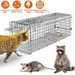 ZUN Humane Cat Trap Cage Catch Release Live Animal Rodent Cage Collapsible Galvanized Wire for Small 68348677