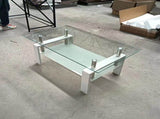 Tempered Clear Glass Coffee Table, 2-Layers Coffee Table Living Room Center Table W1718120236