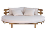 Outdoor Acacia Wood Round Daybed, Patio Lounger with Curved Slatted Backrest, Cushion and 4 N717P453341A