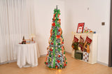 ZUN 6 FT Snow Flocked Pre-lit Artificial Pop Up Christmas Tree with 150 Warm Lights and Red & Green 26844642