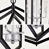 8-Light Farmhouse Kitchen Chandeliers, Matte Black and Sliver Vintage Rustic Cage Light Fixture W1592P210020