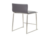 26" Contemporary Counter Stool in Brushed Stainless Steel, and Grey Faux Leather - Set of 2 B202P222062