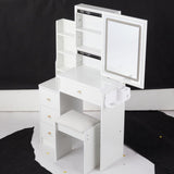 Small Size Left Bedside Cabinet Vanity Table Cushioned Stool, 2 AC2 USB Power Station, Hair dryer W936P226042