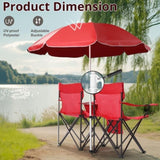 Portable Outdoor 2-Seat Folding Chair with Removable Sun Umbrella Red 76868588