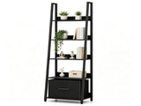5-Tier Ladder Shelf with Fabric Drawer, Narrow Industrial Bookshelf with Anti-Tip Device & Back 51934910