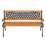 ZUN 49" Garden Bench Patio Porch Chair Deck Hardwood Cast Iron Love Seat Weave Style Back 41635196