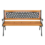 ZUN 49" Garden Bench Patio Porch Chair Deck Hardwood Cast Iron Love Seat Weave Style Back 41635196