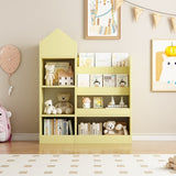 ZUN Yellow Kids Wooden Bookshelf Toy Storage Organizer with Bookcase, Kid's Bin Storage Unit with 6 W2876P233555