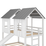 Twin over Twin House Bunk Bed with Slide and Windows,White 56897346