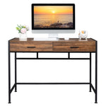 ZUN 106*50*75cm Retro Wood Table Top Black Steel Frame Particle Board Two Drawers Computer Desk Can Be 49804738