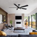 ZUN Smart 56" Integrated LED Ceiling Fan with Antique Black Blades in Matte Black Fan Body Finish W1367P187080