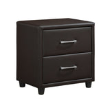Contemporary Design 1pc Bedroom Furniture Two Drawers Nightstand Silver Tone Bar Pulls Faux Leather B011P183623
