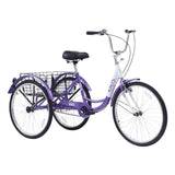 ZUN Adult Tricycle Trikes,3-Wheel Bikes,24 Inch Wheels Cruiser Bicycles with Large Shopping Basket for W101952729