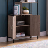 ZUN Six Shelf Modern Bookcase with Two Door Storage Cabinet with Two Shelves - Brown and Black Metal B107131414