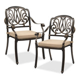 ZUN Set of 2 Cast Aluminum Patio Dining Chairs with Cushions, Stackable Outdoor Bistro Chairs for 96662218