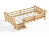 Twin Size Floor Bed with Storage Bookcases, Solid Wood Kids Floor Bed with Cute Stairs and W1580P430184