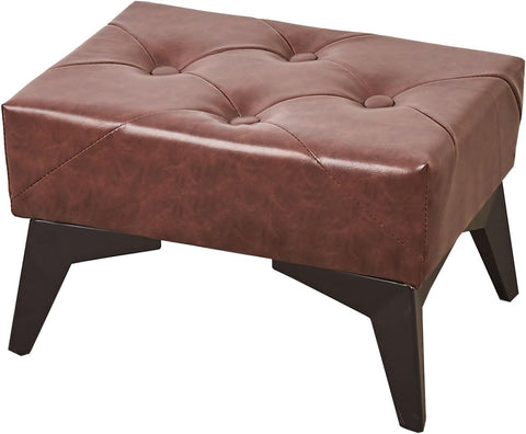 ZUN Small Footstool Ottoman, Leather Soft Footrest Ottoman with Iron Legs, Sofa Footrest Extra Seating 51481402