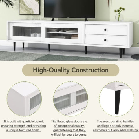 ZUN Chic Elegant Design TV Stand with Sliding Fluted Glass Doors, Slanted Drawers Media Console for TVs 85178380