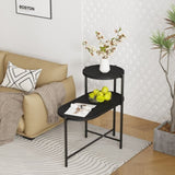 Round Coffee Table with Storage Tray 2 Tier Oval End Tables Wooden Small Side Table for Living Room 92560244