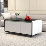 ZUN Modern Smart Coffee Table with Built in Fridge, Outlet Protection,Wireless Charging, Mechanical W1172137645