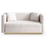 Contemporary Vertical Channel Tufted Velvet Sofa Loveseat Modern Upholstered 2 Seater Couch for W1117P147302