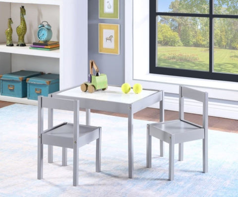 ZUN Gibson 3-Piece Dry Erase Kids Table & Two Chair Set, Gray B022P174725