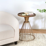 HOLLOW EDGE RETRO ART PINE SIDE TABLE, ANTIQUE GOLD NATURAL COLOR N770P281548A